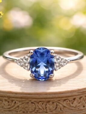 New Handmade Sterling Silver Tanzanite Ring, Cubic Zirconia Accents